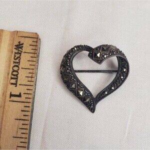 Sterling Silver and Marcasite Heart Brooch